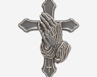 Praying Hands & Cross STL File for CNC Wood Carving 3D Printer - Christian Wall Art Relief 3D Model Faith Decor Religious Sculpture