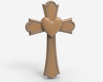 Heart Cross STL CNC Cut File Relief Sculpture Christian Symbol Love Wall Art 3D Model Faith Carving Spiritual Plaque for CNC Router 3D Print