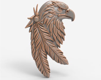 Eagle Head STL File Eagle Bird with Feathers 3D Model For CNC 3D Print