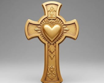 Sacred Heart Cross 3D Model STL for CNC 3D Printing and Laser Engraving