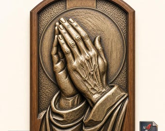 Praying Hands STL File Religious Medallion Pendant STL Relief Religious Jewelry Model CNC Router Files Catholic Christian Pendant stl file