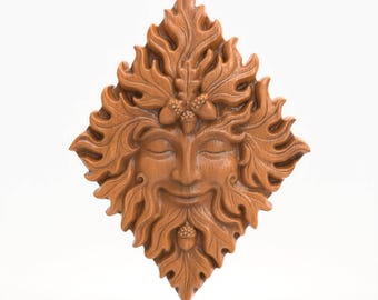 Green Man Leaf Face STL Diamond Shaped Forest Spirit GreenMan Sculpture for CNC & 3D Print Pagan Decor Nature Art Seasonal Wall Relief