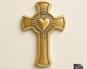 Heart Cross STL CNC Cut File Relief Sculpture Christian Symbol Love Wall Art 3D Model Faith Carving Spiritual Plaque for CNC Router 3D Print