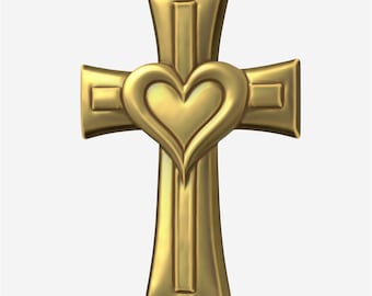 Heart Cross STL CNC Cut File Relief Sculpture Christian Symbol Love Wall Art 3D Model Faith Carving Spiritual Plaque for CNC Router 3D Print