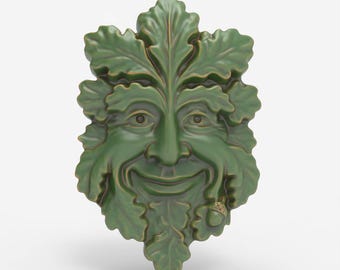 Green Man Oak Leaf STL – Whimsical Tree Face for CNC & 3D Print Forest Spirit Relief Pagan Wall Art