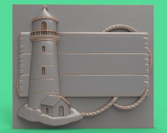 Lighthouse Blank Sign STL File for CNC Laser Engraving 3D Printing File Nautical Nameplate Design Coastal House Wall Plaque 3D Model For CNC