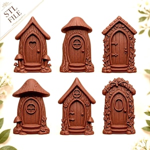 Set van 6 feeëndeurtjes – Speelse boshuisjesdeurtjes STL-bestand voor CNC 3D-printer – Betoverende tuin miniatuur wanddecoratie feeënhuisje leuk