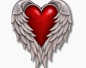 Winged Heart STL File Medallion STL Angel Wings Heart Pin Badge Love Symbol 3D Model for Jewelry CNC Resin Casting 3D Printing Model