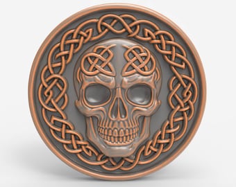 Celtic Skull STL File 3D Relief STL File for CNC Carving 3D Printing Files Laser Engraving Round Skeleton Medallion Celtic Knot Art