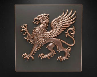 Griffin STL File for CNC Laser Engraving 3D Printing Mythical Creature Relief Heraldic Fantasy Carving Gryphon Sign 3d Model