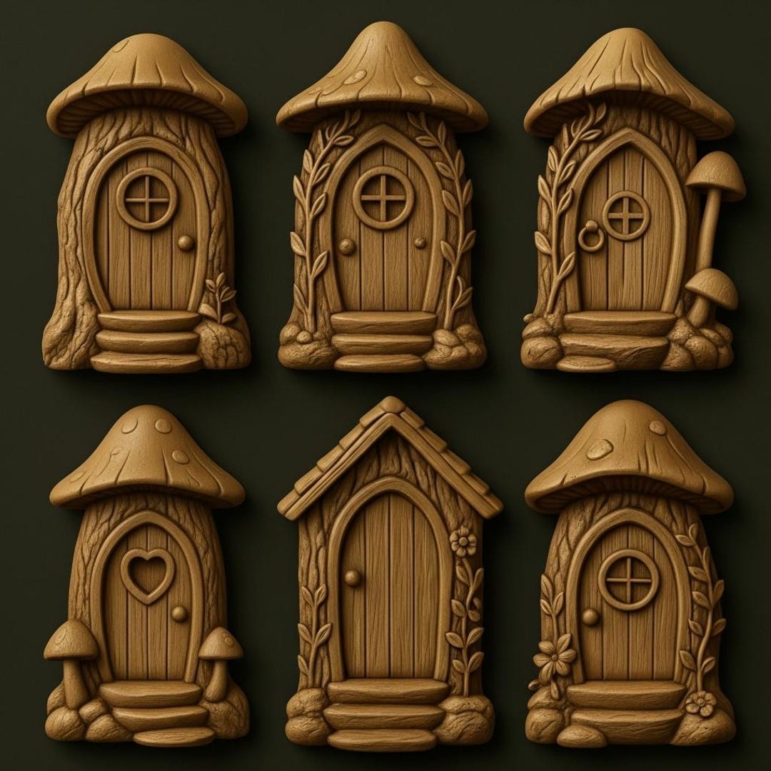 Fairy Door Set of 6 – Whimsical Woodland Cottage Doors STL File for CNC ...