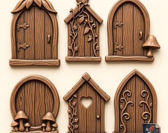 Fairy Door Set of 6 – Whimsical Woodland Cottage Doors STL File For CNC 3D Printer – Enchanted Garden Miniature Wall Decor Fairy House Fun