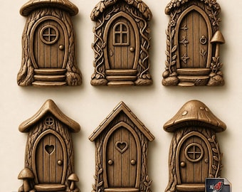Fairy Door Set of 6 – Whimsical Woodland Cottage Doors STL File For CNC 3D Printer – Enchanted Garden Miniature Wall Decor Fairy House Fun
