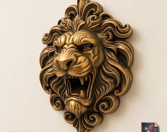 Lion Head STL File Relief Wall Sculpture 3D Model For Printer Roaring Animal Head Wild Nature 3D Printing Wall Art - Digital Download