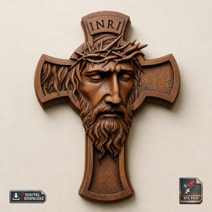 Jesus Cross STL File for CNC Wood Carving 3D Printer - Crucifix Christian Wall Art Relief 3D Model Faith Decor Religious Sculpture