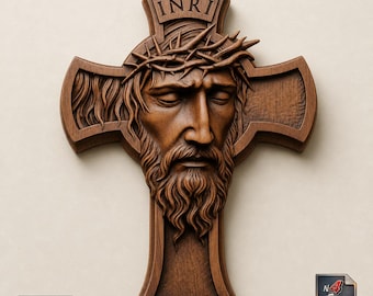 Jesus Cross STL File for CNC Wood Carving 3D Printer - Crucifix Christian Wall Art Relief 3D Model Faith Decor Religious Sculpture