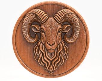 Ram Head Relief STL – Bold Round Medallion Model for CNC & 3D Print – Sculptural Aries Symbol Wall Decor Zodiac Gift Design