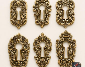 Set Vintage Ornate Keyhole STL File Floral Baroque Furniture Key Plate Appliques Set Files For Repair Restoration 6x Digital Download