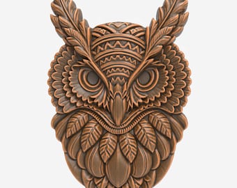 Ornate Tribal Owl Head STL File for CNC Router Wood Carving Laser Engraving 3D Printing Decorative Owl Wall Art Flat Back Hang Animal Design