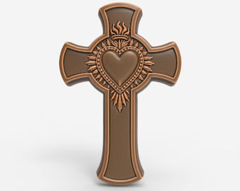 Heart Cross STL CNC Cut File Relief Sculpture Christian Symbol Love Wall Art 3D Model Faith Carving Spiritual Plaque for CNC Router 3D Print