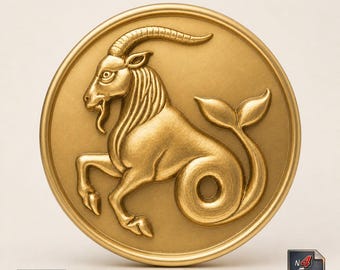 Capricorn Zodiac Medallion STL – Sea-Goat Symbol High-Relief Round Plaque for CNC or 3D Printing – Astrology Earth Sign Digital File