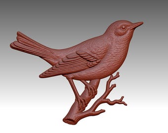 Sculptural Decor Bird on Branch Wall Art Digital File STL