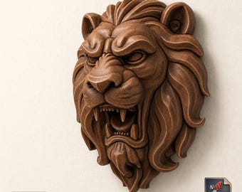 Lion Head STL File Relief Wall Plaque Sculpture 3D Model For Printer Roaring Animal Head Wild Nature 3D Printing Wall Art - Digital Download