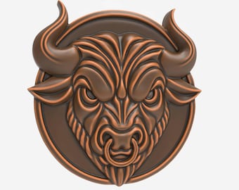 Bull Head STL File for CNC Carving, Laser Engraving, or 3D Printing | High Relief Taurus Symbol | Western Rustic Wall Art Design