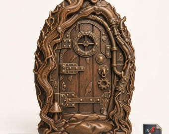 Steampunk Fairy Door Industrial Whimsical Rustic Woodland Cottage Door STL File For CNC 3D Printer Garden House Miniatures DIY