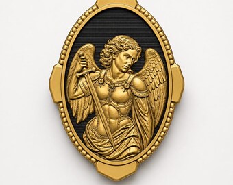 Sculptural Decor Saint Michael Angel Medallion Digital Download