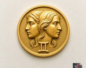 Gemini Zodiac Medallion STL – Twin Faces High-Relief Round Plaque for CNC 3D Printing Astrology Air Sign Digital File