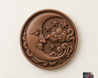 Decorative Accent Moon Medallion with Stars – Digital Download STL