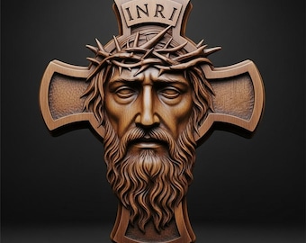 Jesus Cross STL File for CNC Wood Carving 3D Printer - Crucifix Christian Wall Art Relief 3D Model Faith Decor Religious Sculpture