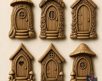 Fairy Door Set of 6 – Whimsical Woodland Cottage Doors STL File For CNC 3D Printer – Enchanted Garden Miniature Wall Decor Fairy House Fun