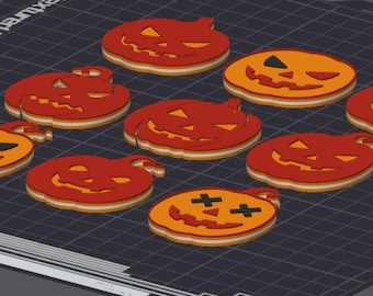 Set Halloween Pumpkin Faces Multi Color STL 3MF Files for 3D Printing Festive Jack O Lantern Keychain DIY Ornaments Decorations CNC 9x