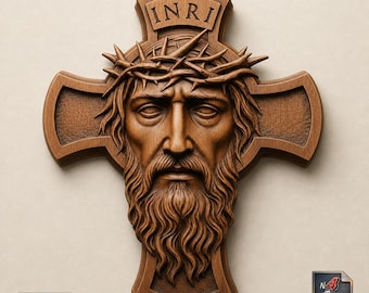 Jesus Cross STL File for CNC Wood Carving 3D Printer - Crucifix Christian Wall Art Relief 3D Model Faith Decor Religious Sculpture