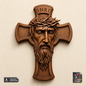 Plik STL z krzyżem Jezusa do drukarki 3D CNC do rzeźbienia w drewnie - Chrześcijański krucyfiks, relief ścienny, model 3D, dekoracja wiary, rzeźba religijna