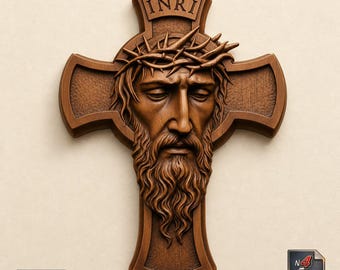 Jesus Cross STL File for CNC Wood Carving 3D Printer - Crucifix Christian Wall Art Relief 3D Model Faith Decor Religious Sculpture