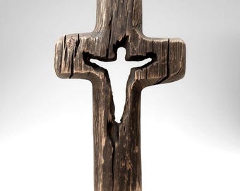 Jesus Silhouette Cross Crucifix STL File for CNC Wood Carving 3D Printer Minimalist Christian Wall Art Relief 3D Model Religious Sculpture