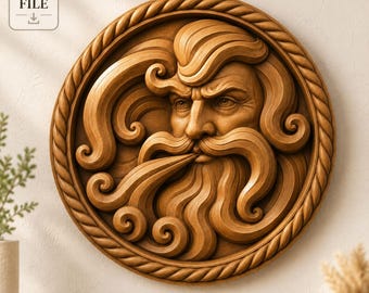Wall Art Relief STL File Design – Classical Wind Face Digital Download