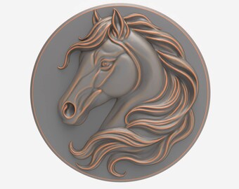 Horse Head Medallion Wall Art – Flowing Mane Equestrian Relief in Round Frame – Elegant 3D Sculpture for Horse Lovers and Rustic Decor