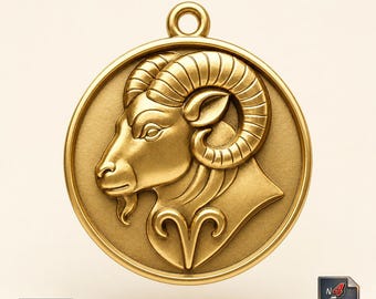 Aries Zodiac Medallion STL – Ram Head Relief Pendant for CNC or 3D Printing – Astrology Symbol Charm Digital File