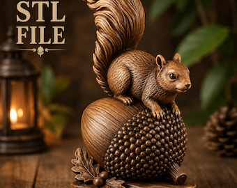 Sculptural Decor STL Squirrel with Acorn Digital File – Instant Download