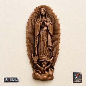 Our Lady of Guadalupe STL File | High Relief Virgin Mary 3D Model for CNC Carving, Laser Engraving, or 3D Printing Religious Wall Art