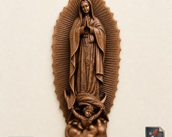 Our Lady of Guadalupe STL File | High Relief Virgin Mary 3D Model for CNC Carving, Laser Engraving, or 3D Printing Religious Wall Art