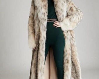 Women’s Genuine Canadian Lynx Fur Coat | Luxury Handmade Long Winter Designer Coat