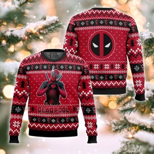 Funny Anti-Hero Christmas Sweater, Nerdy Movie Lover Holiday Gift, Red Black Ugly Xmas Sweatshirt, Comic Character Crewneck, Custom Knitted