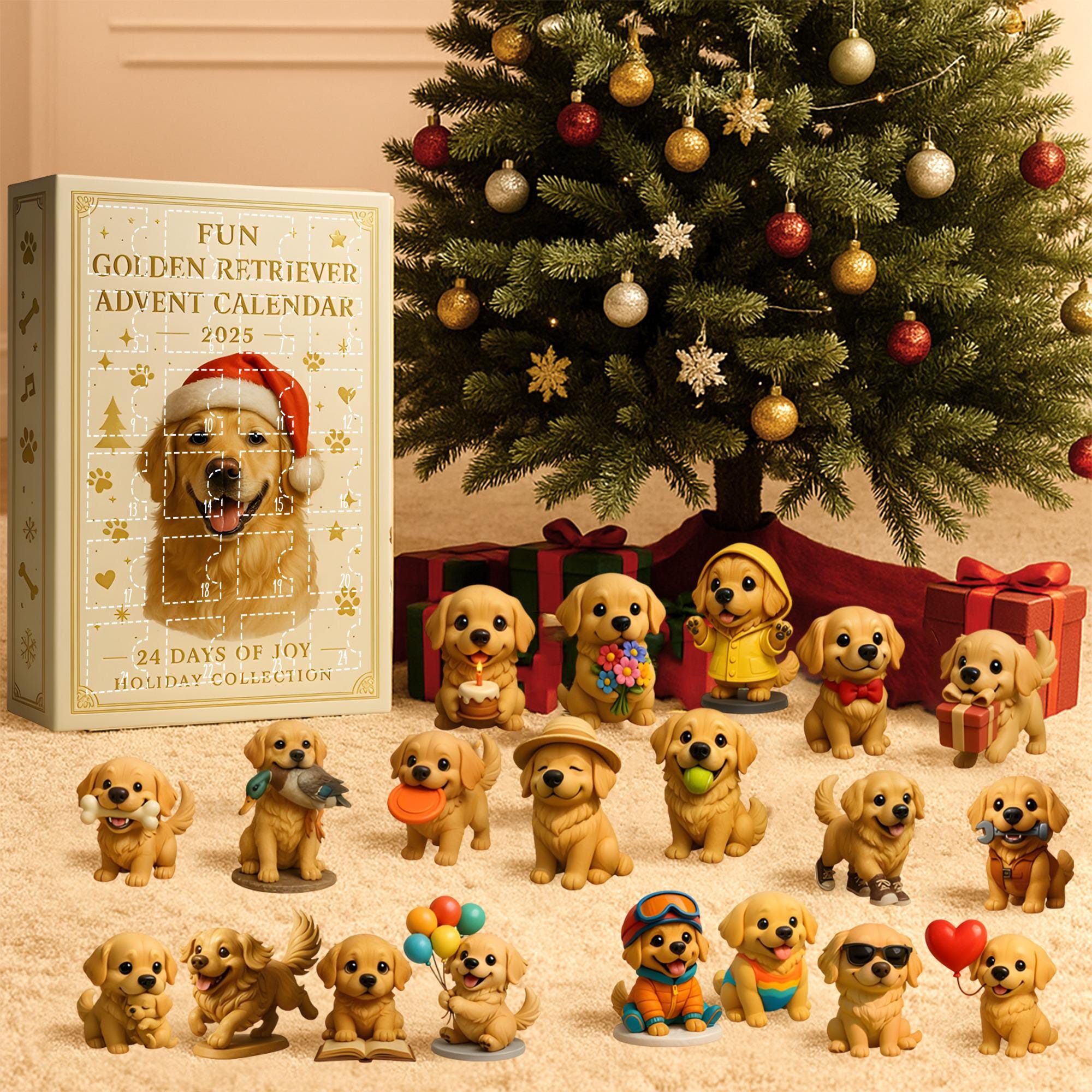 Discover Golden Retriever Advent Calendar 2025, 24 Days of Joy, Puppy Figurines Set, Dog Lover Christmas Gift, Holiday Decor