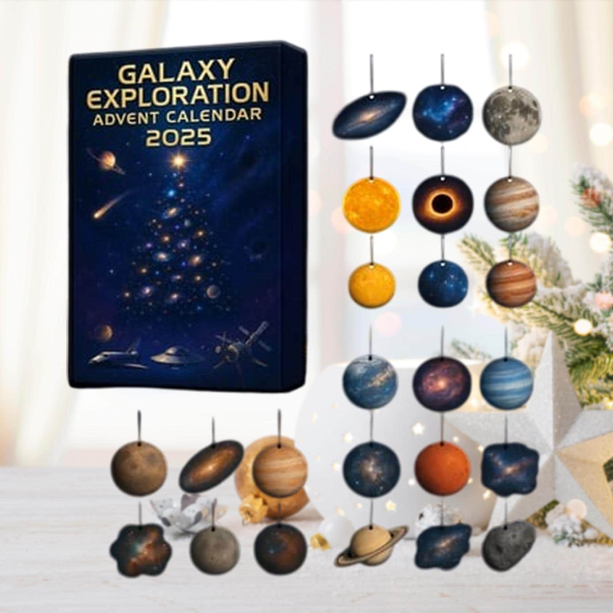 Discover 2025 Space Exploration Advent Calendar, Planet Ornaments Set, Galaxy Decor, Astronomy Fan Gift, Solar System Christmas Countdown