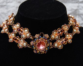 Edwardian Style Rivoli Choker in Ginger with Glass Pearls